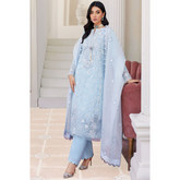 Laila Unstitched Embroided Lawn Suit Ice Blue